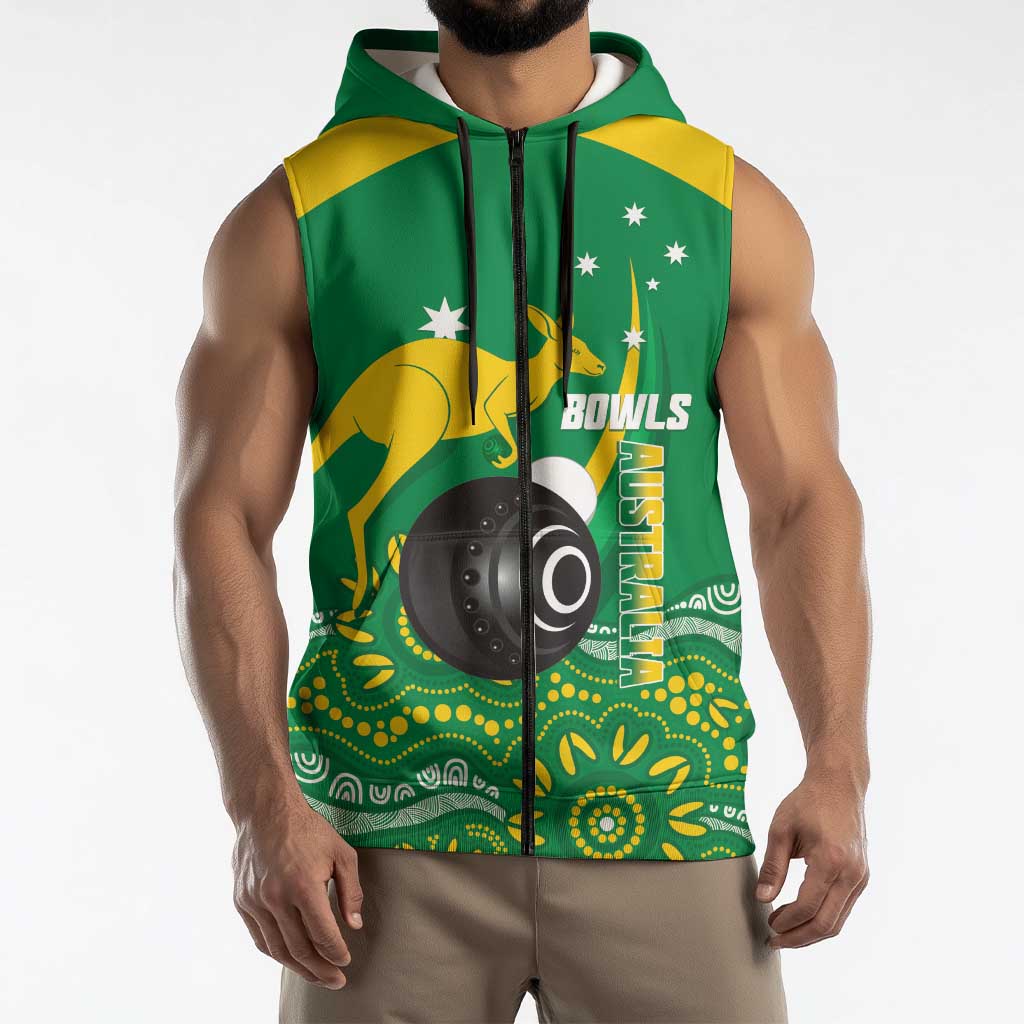 Custom Bowls Australia Sleeveless Zip Hoodie Aussie Kangaroo Aboriginal Art LT14