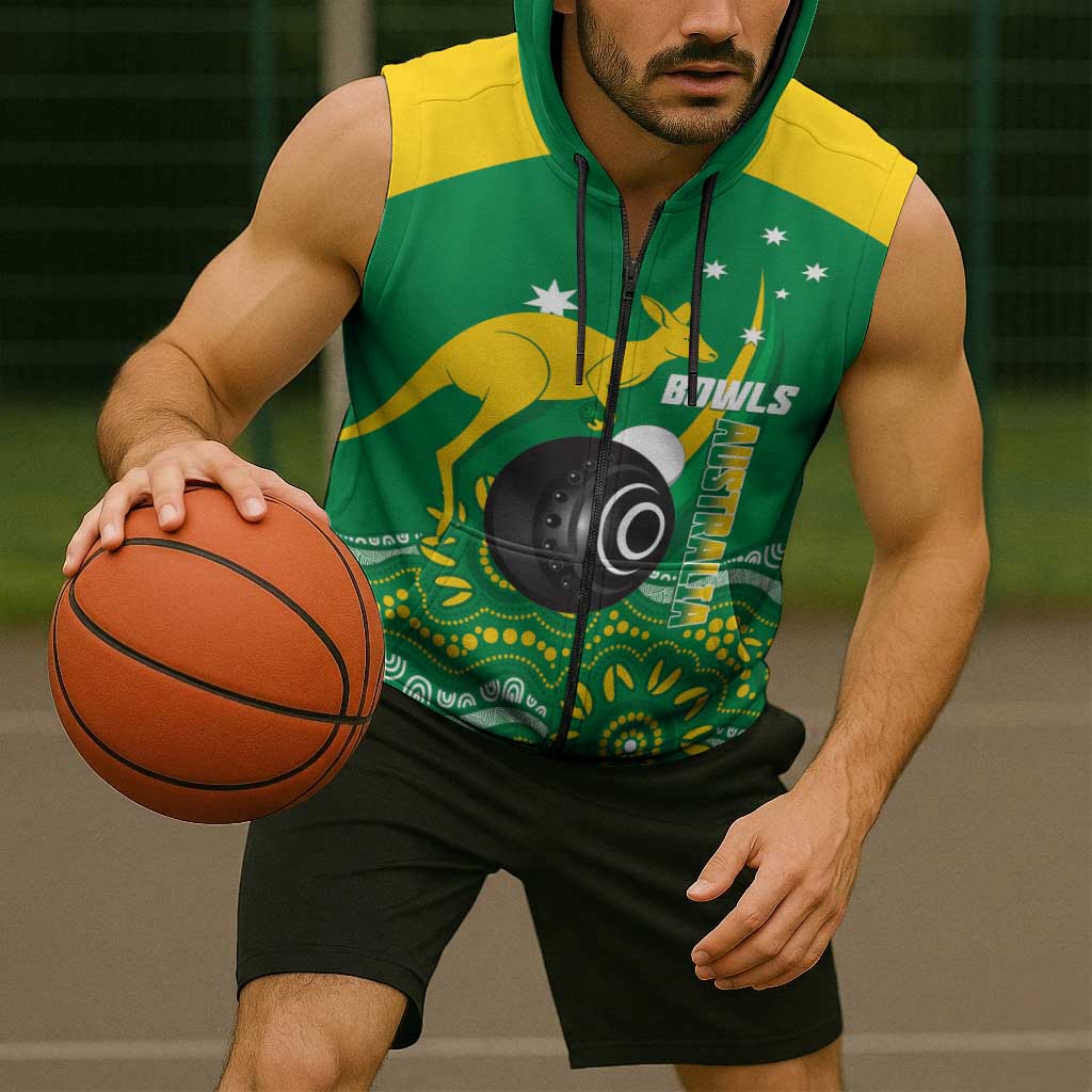 Custom Bowls Australia Sleeveless Zip Hoodie Aussie Kangaroo Aboriginal Art LT14