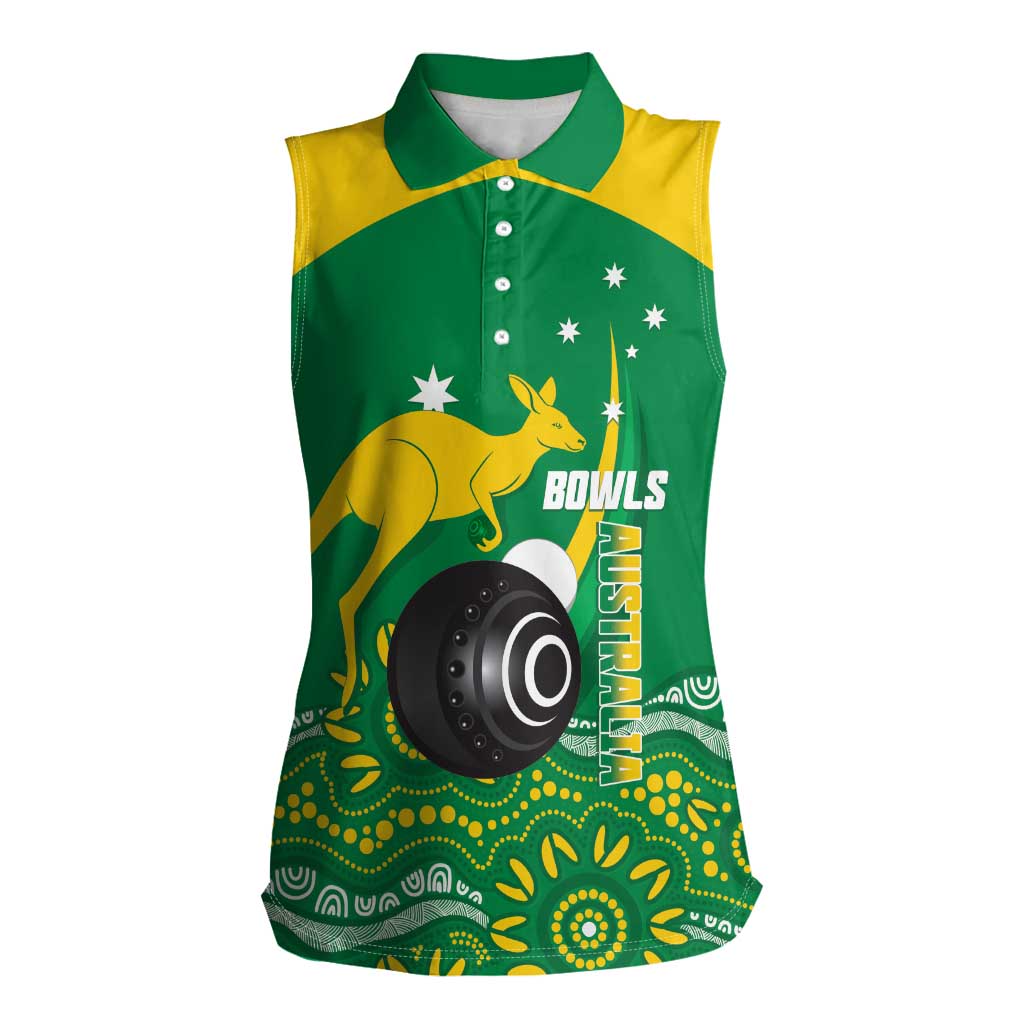 Custom Bowls Australia Women Sleeveless Polo Shirt Aussie Kangaroo Aboriginal Art - Aussie Hoodie