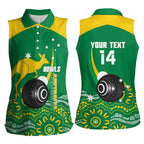 Custom Bowls Australia Women Sleeveless Polo Shirt Aussie Kangaroo Aboriginal Art - Aussie Hoodie