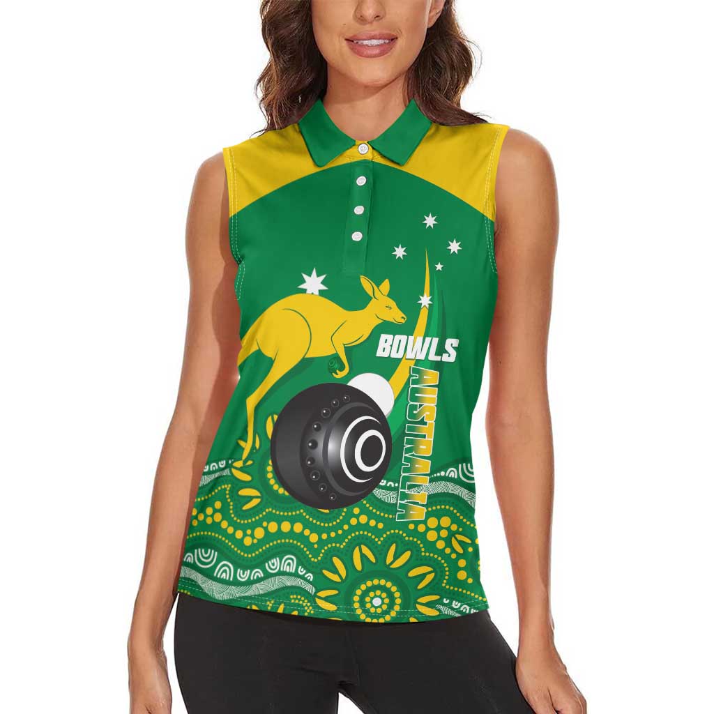 Custom Bowls Australia Women Sleeveless Polo Shirt Aussie Kangaroo Aboriginal Art - Aussie Hoodie