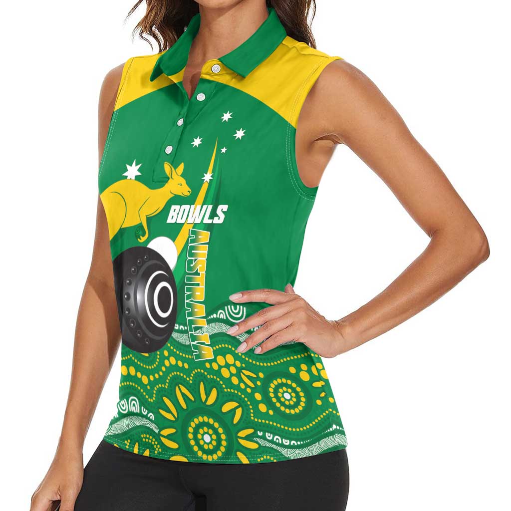 Custom Bowls Australia Women Sleeveless Polo Shirt Aussie Kangaroo Aboriginal Art - Aussie Hoodie