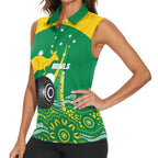 Custom Bowls Australia Women Sleeveless Polo Shirt Aussie Kangaroo Aboriginal Art - Aussie Hoodie