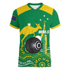 Custom Bowls Australia Women V-Neck T-Shirt Aussie Kangaroo Aboriginal Art - Aussie Hoodie