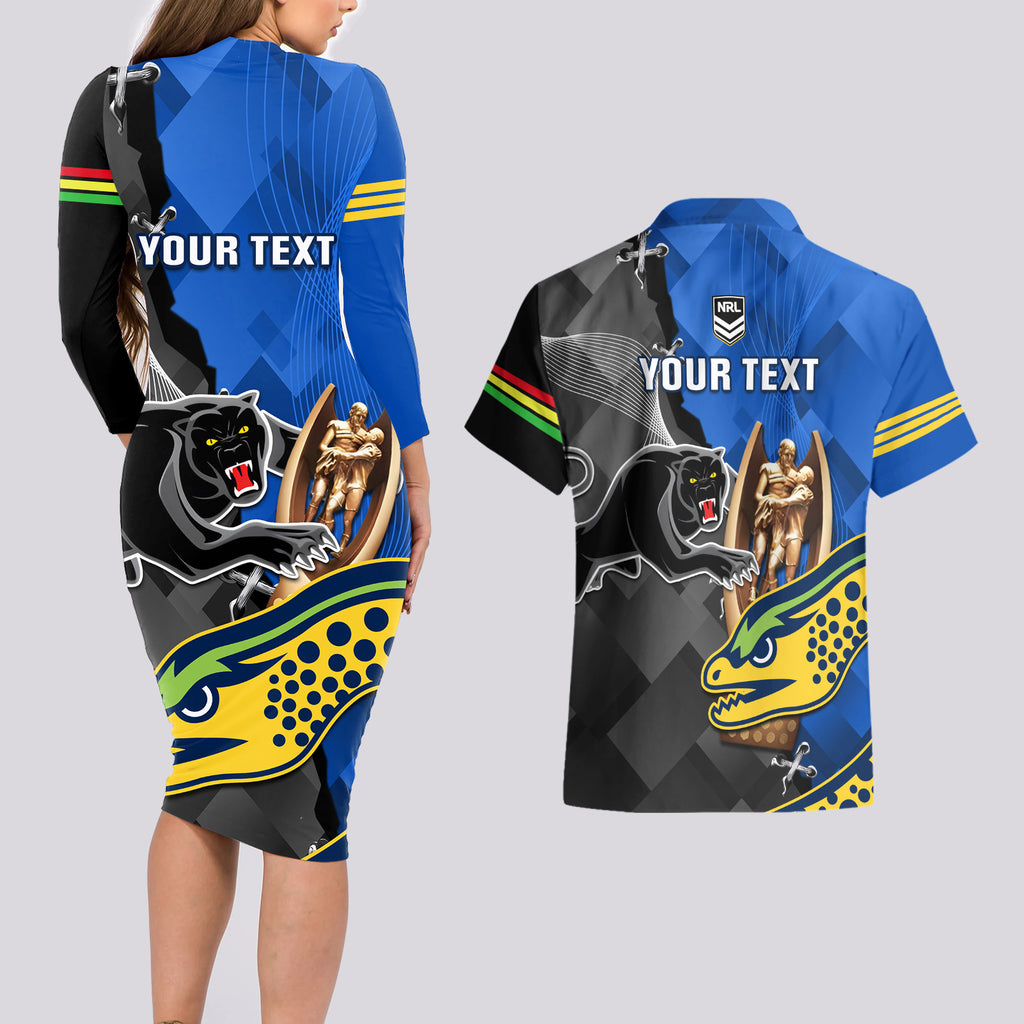 personalised-panthers-and-eels-couples-matching-long-sleeve-bodycon-dress-and-hawaiian-shirt-sporty-version