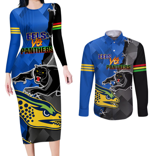 personalised-panthers-and-eels-couples-matching-long-sleeve-bodycon-dress-and-long-sleeve-button-shirt-sporty-version