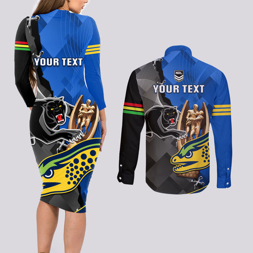 personalised-panthers-and-eels-couples-matching-long-sleeve-bodycon-dress-and-long-sleeve-button-shirt-sporty-version