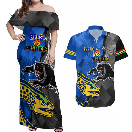 personalised-panthers-and-eels-couples-matching-off-shoulder-maxi-dress-and-hawaiian-shirt-sporty-version