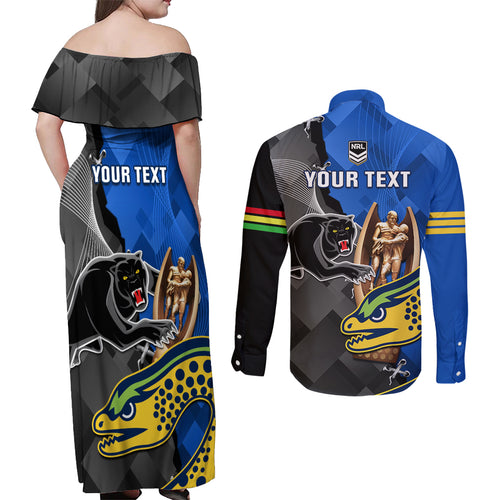personalised-panthers-and-eels-couples-matching-off-shoulder-maxi-dress-and-long-sleeve-button-shirt-sporty-version