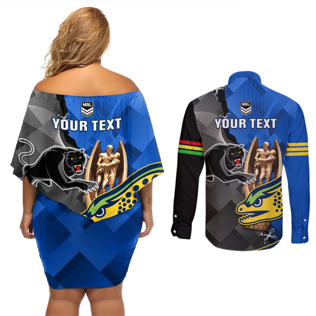 personalised-panthers-and-eels-couples-matching-off-shoulder-short-dress-and-long-sleeve-button-shirt-sporty-version