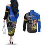 personalised-panthers-and-eels-couples-matching-off-the-shoulder-long-sleeve-dress-and-long-sleeve-button-shirt-sporty-version