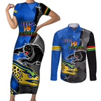 personalised-panthers-and-eels-couples-matching-short-sleeve-bodycon-dress-and-long-sleeve-button-shirt-sporty-version