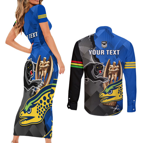 personalised-panthers-and-eels-couples-matching-short-sleeve-bodycon-dress-and-long-sleeve-button-shirt-sporty-version