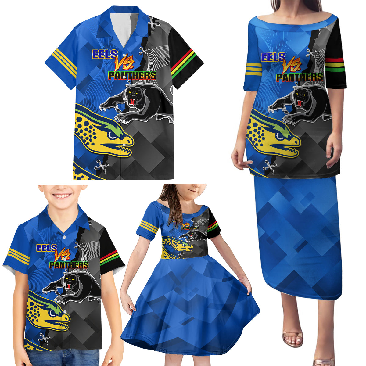 personalised-panthers-and-eels-family-matching-puletasi-dress-and-hawaiian-shirt-sporty-version