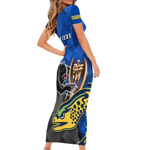 personalised-panthers-and-eels-family-matching-short-sleeve-bodycon-dress-and-hawaiian-shirt-sporty-version