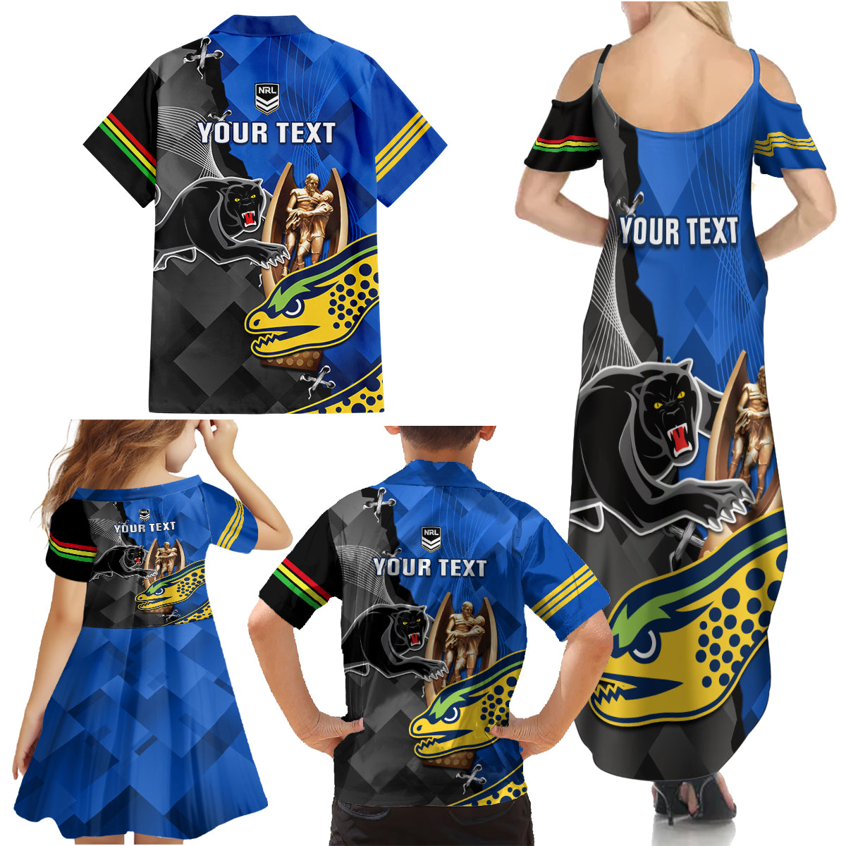 personalised-panthers-and-eels-family-matching-summer-maxi-dress-and-hawaiian-shirt-sporty-version