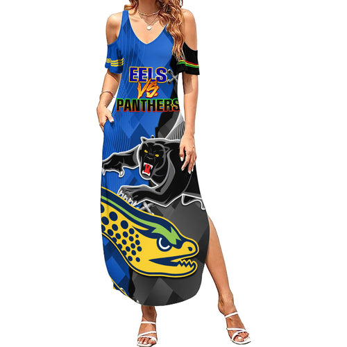personalised-panthers-and-eels-family-matching-summer-maxi-dress-and-hawaiian-shirt-sporty-version
