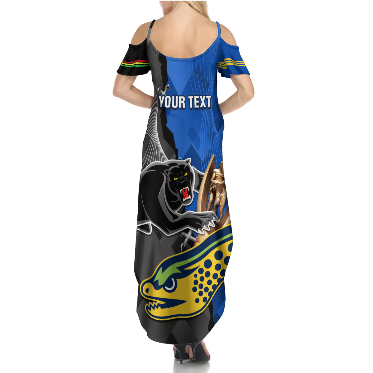 personalised-panthers-and-eels-family-matching-summer-maxi-dress-and-hawaiian-shirt-sporty-version