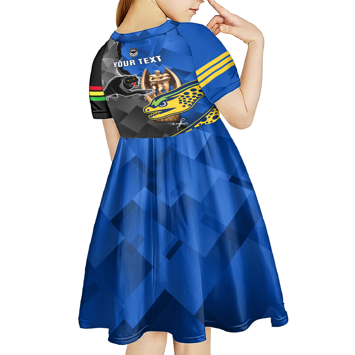 personalised-panthers-and-eels-kid-short-sleeve-dress-sporty-version