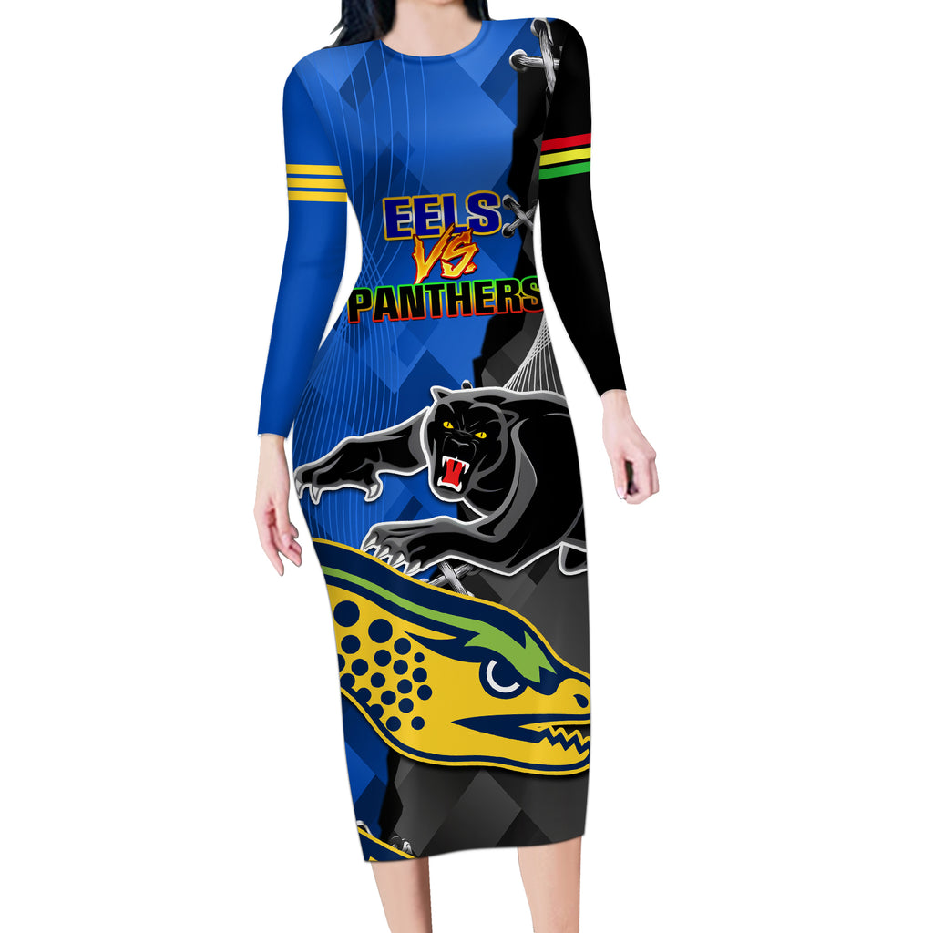 personalised-panthers-and-eels-long-sleeve-bodycon-dress-sporty-version