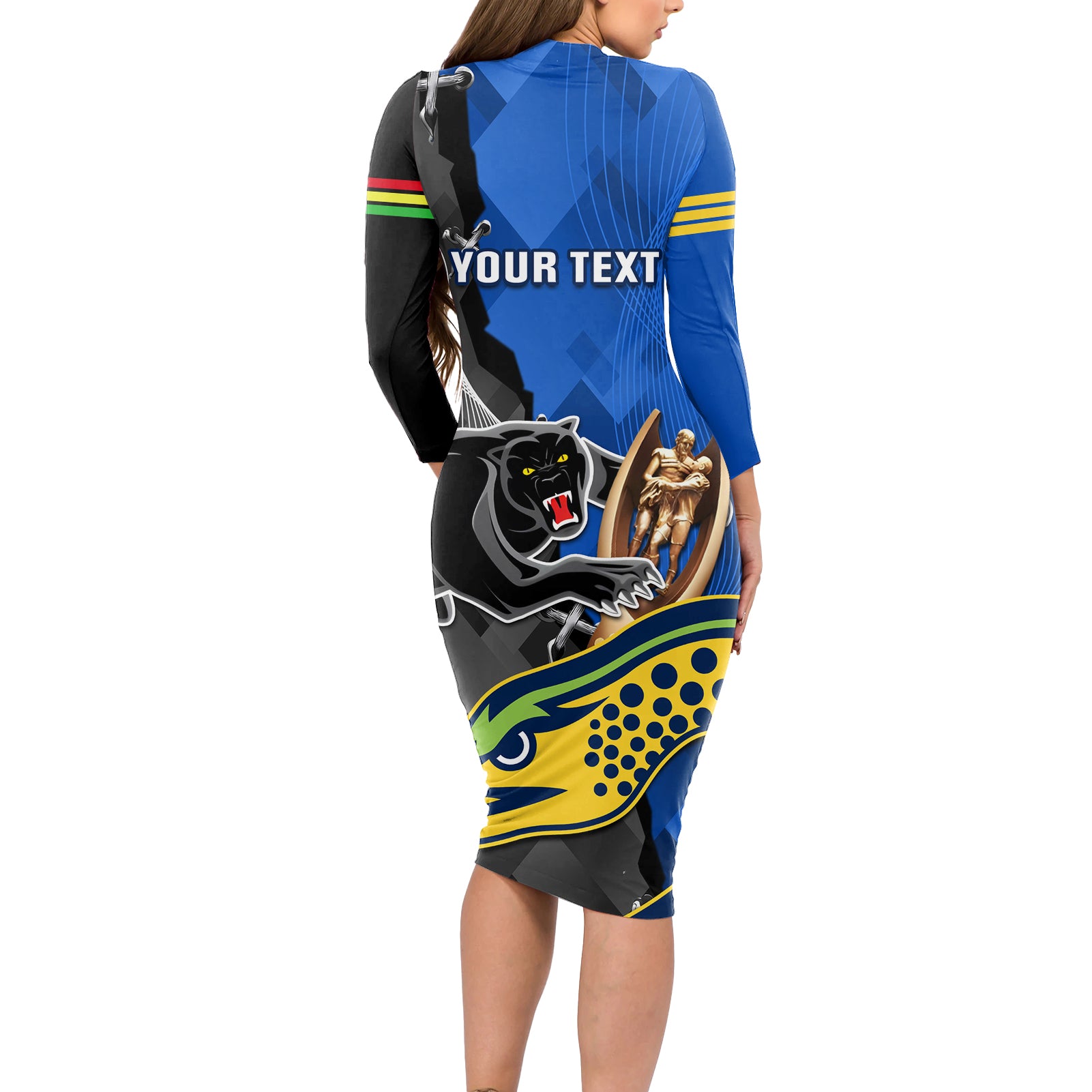 personalised-panthers-and-eels-long-sleeve-bodycon-dress-sporty-version