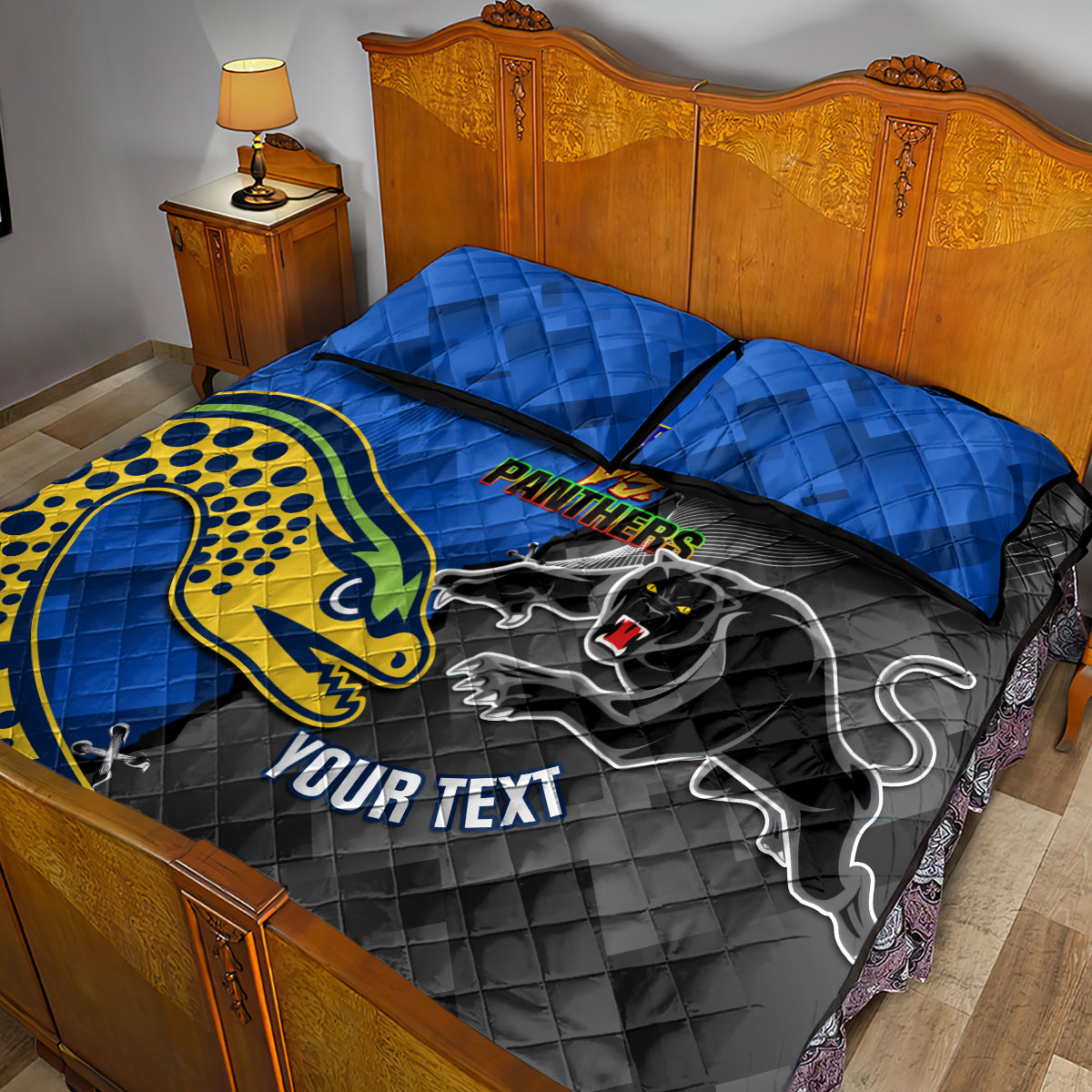 personalised-panthers-and-eels-quilt-bed-set-sporty-version