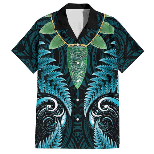 Aotearoa Pounamu Niho Family Matching Long Sleeve Bodycon Dress and Hawaiian Shirt Silver Fern Mix Maori Pattern - Turquoise
