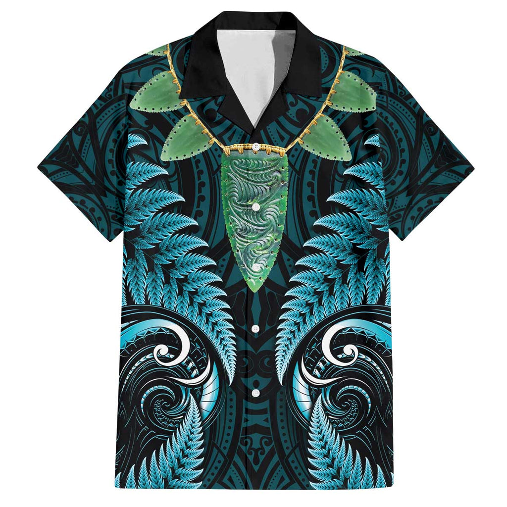 Aotearoa Pounamu Niho Family Matching Off The Shoulder Long Sleeve Dress and Hawaiian Shirt Silver Fern Mix Maori Pattern - Turquoise