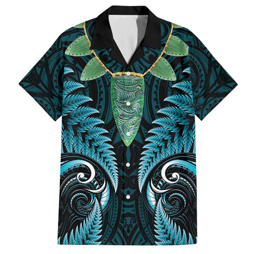 Aotearoa Pounamu Niho Family Matching Off The Shoulder Long Sleeve Dress and Hawaiian Shirt Silver Fern Mix Maori Pattern - Turquoise
