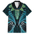 Aotearoa Pounamu Niho Family Matching Off Shoulder Maxi Dress and Hawaiian Shirt Silver Fern Mix Maori Pattern - Turquoise