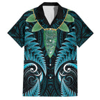 Aotearoa Pounamu Niho Family Matching Off Shoulder Maxi Dress and Hawaiian Shirt Silver Fern Mix Maori Pattern - Turquoise