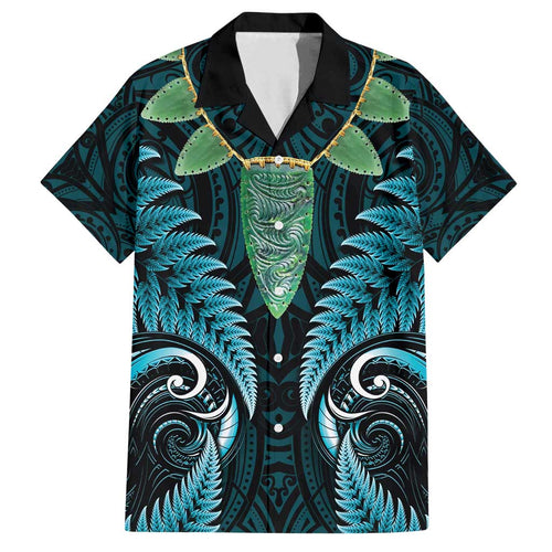 Aotearoa Pounamu Niho Family Matching Summer Maxi Dress and Hawaiian Shirt Silver Fern Mix Maori Pattern - Turquoise