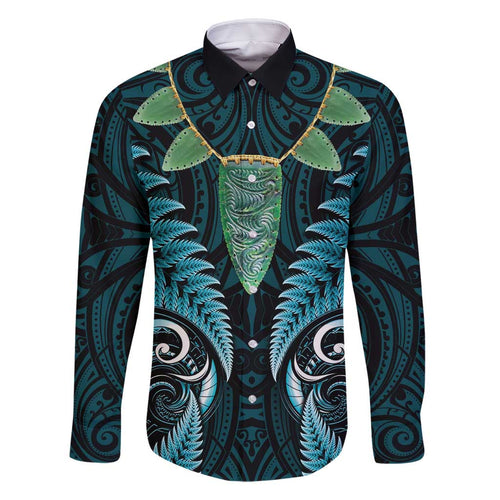 Aotearoa Pounamu Niho Family Matching Tank Maxi Dress and Hawaiian Shirt Silver Fern Mix Maori Pattern - Turquoise