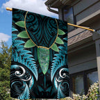 Aotearoa Pounamu Niho Garden Flag Silver Fern Mix Maori Pattern - Turquoise