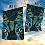 Aotearoa Pounamu Niho Garden Flag Silver Fern Mix Maori Pattern - Turquoise