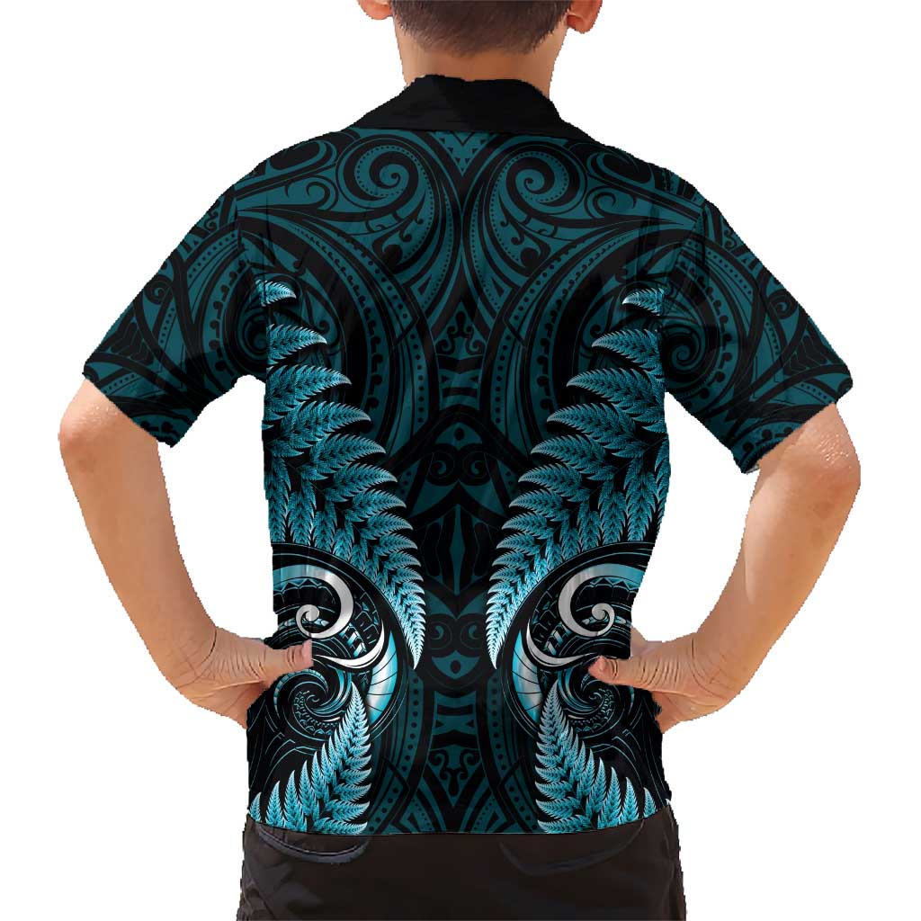 Aotearoa Pounamu Niho Hawaiian Shirt Silver Fern Mix Maori Pattern - Turquoise