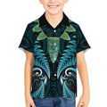 Aotearoa Pounamu Niho Kid Hawaiian Shirt Silver Fern Mix Maori Pattern - Turquoise