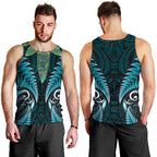 Aotearoa Pounamu Niho Men Tank Top Silver Fern Mix Maori Pattern - Turquoise
