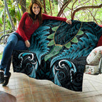 Aotearoa Pounamu Niho Quilt Silver Fern Mix Maori Pattern - Turquoise
