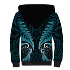 Aotearoa Pounamu Niho Sherpa Hoodie Silver Fern Mix Maori Pattern - Turquoise