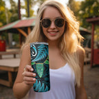 Aotearoa Pounamu Niho Skinny Tumbler Silver Fern Mix Maori Pattern - Turquoise