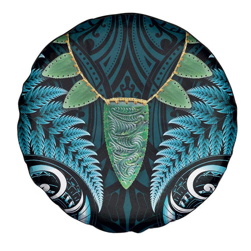 Aotearoa Pounamu Niho Spare Tire Cover Silver Fern Mix Maori Pattern - Turquoise