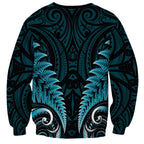Aotearoa Pounamu Niho Sweatshirt Silver Fern Mix Maori Pattern - Turquoise