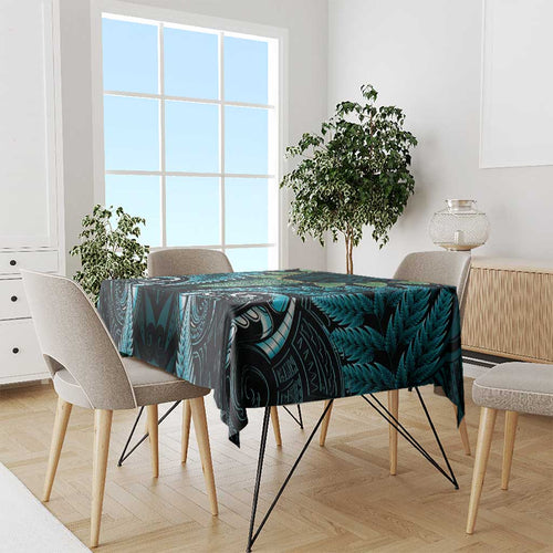 Aotearoa Pounamu Niho Tablecloth Silver Fern Mix Maori Pattern - Turquoise
