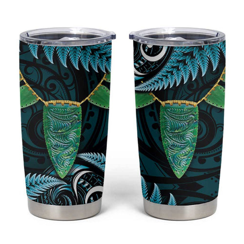 Aotearoa Pounamu Niho Tumbler Cup Silver Fern Mix Maori Pattern - Turquoise