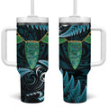 Aotearoa Pounamu Niho Tumbler With Handle Silver Fern Mix Maori Pattern - Turquoise