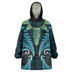 Aotearoa Pounamu Niho Wearable Blanket Hoodie Silver Fern Mix Maori Pattern - Turquoise