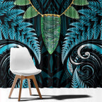Aotearoa Pounamu Niho Window Curtain Silver Fern Mix Maori Pattern - Turquoise