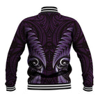 Aotearoa Pounamu Niho Baseball Jacket Silver Fern Mix Maori Pattern - Purple