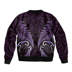 Aotearoa Pounamu Niho Bomber Jacket Silver Fern Mix Maori Pattern - Purple